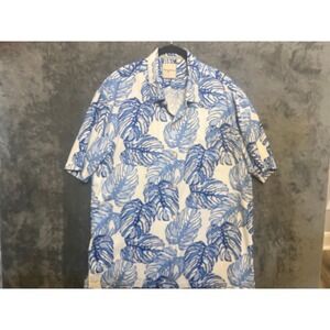 Tommy‎ Bahama blue/white tropical print button down 100% silk shirt men's sz XXL